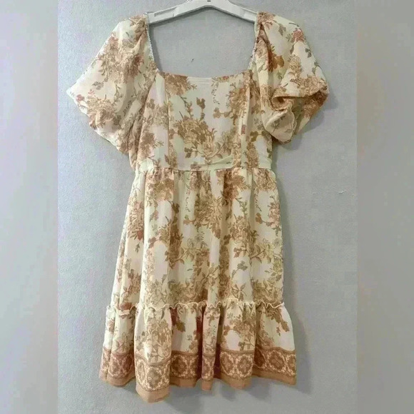 Blu Pepper Cottagecore Puff Sleeve Toile Mini Dress size medium - Picture 1 of 4